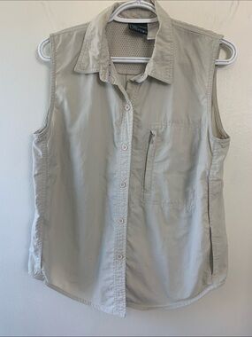 TUF Vintage Button-Down Top Performance Wear Side Venting Zip Pocket Sleeveless
